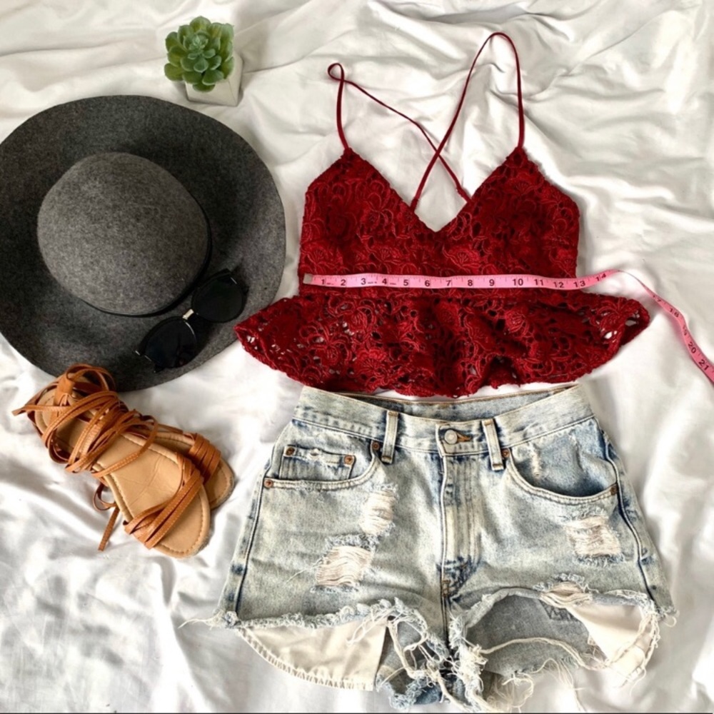 Dark Red Crochet Bra Crop Top